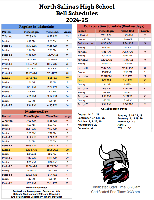 North Salinas Bell Schedule Image 