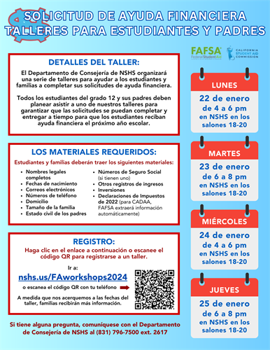 Financial Aid Workshops Flyer - Spanish