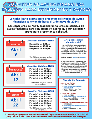 April Financial Aid Workshops Spanish