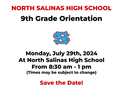 9th Grade Orientation Save the Date